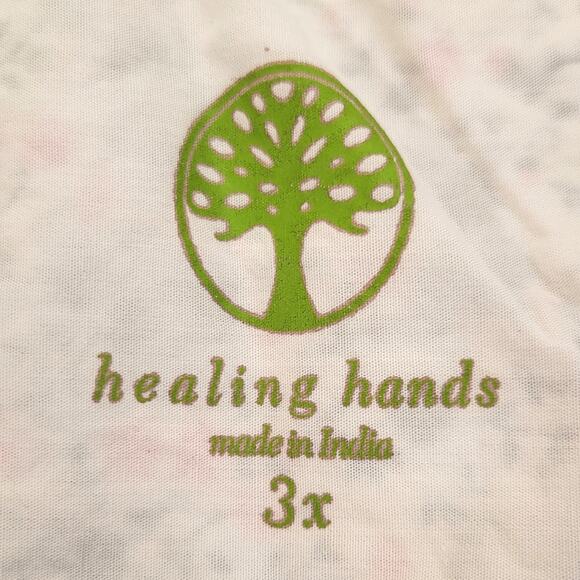 Healing Hands Scrub Top Women's 3X Pink Floral Notch Neck Placket 100% Cotton - Picture 6 of 8